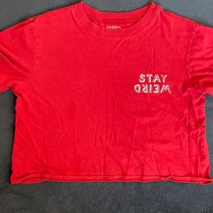 Arizona Jean company, small red and white crop top